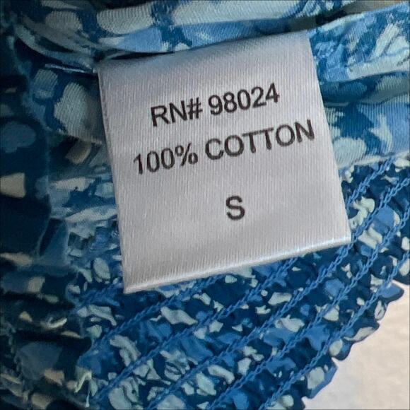 NWT House Of Harlow 1960 Smocked Ruffle Sleeveless Blouse Martine Blue Small - Picture 7 of 11